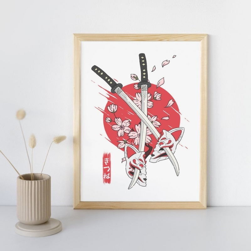 Kitsune & Katana Japansk affisch A3