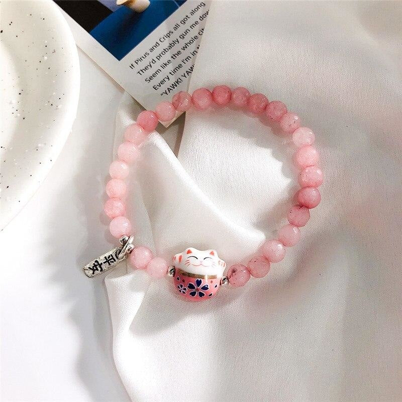 Maneki Neko armband Pärlor Rosa