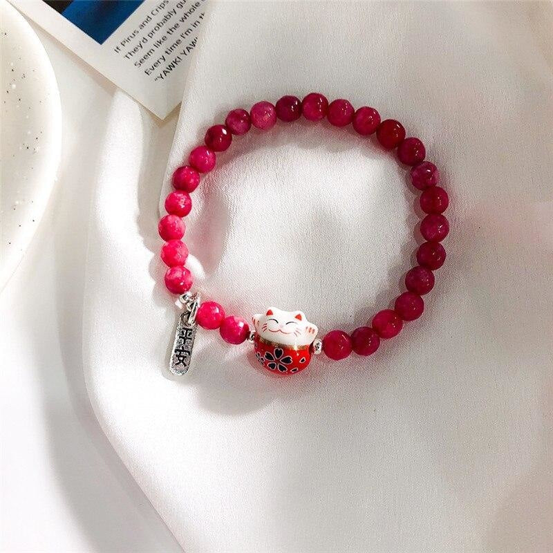 Maneki Neko armband Pärlor Röd