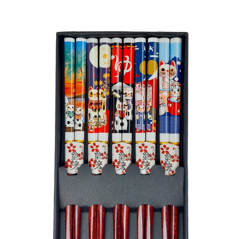 Maneki Neko Japanska ätpinnar Set