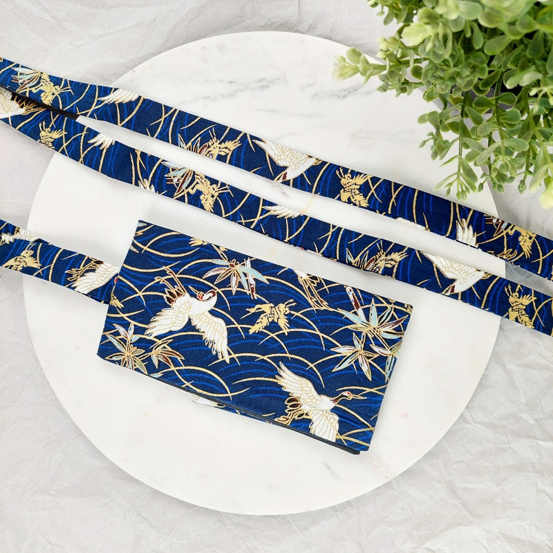 Marinblått Obi bälte med Tsuru design