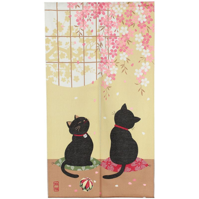 Noren Japansk Sakura Neko 85 x 150 cm