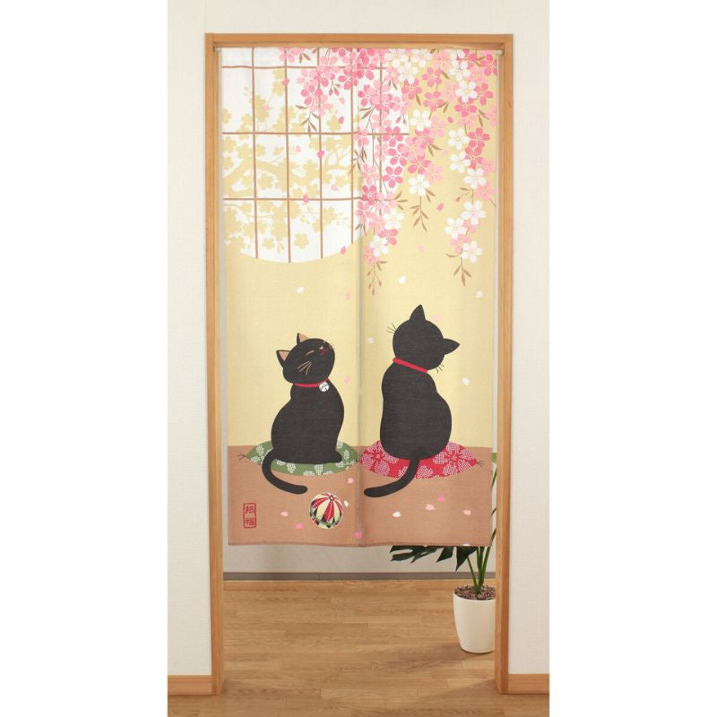 Noren Japansk Sakura Neko 85 x 150 cm