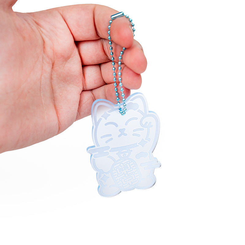 Nyckelring - Fluorescerande Blå Maneki Neko