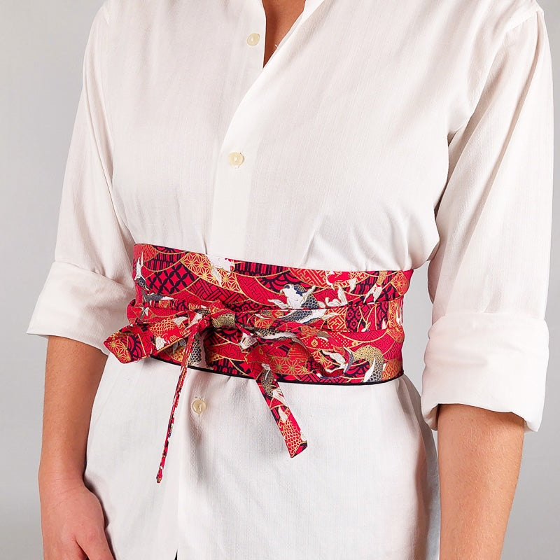 Rött Obi bälte med Koi Carp design S