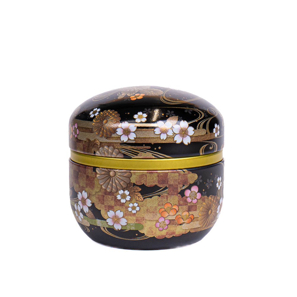 Rund Japansk Teburk i Metall - Svart med Blommor