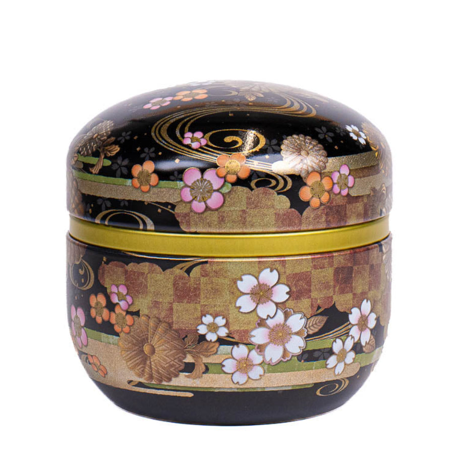 Rund Japansk Teburk i Metall - Svart med Blommor