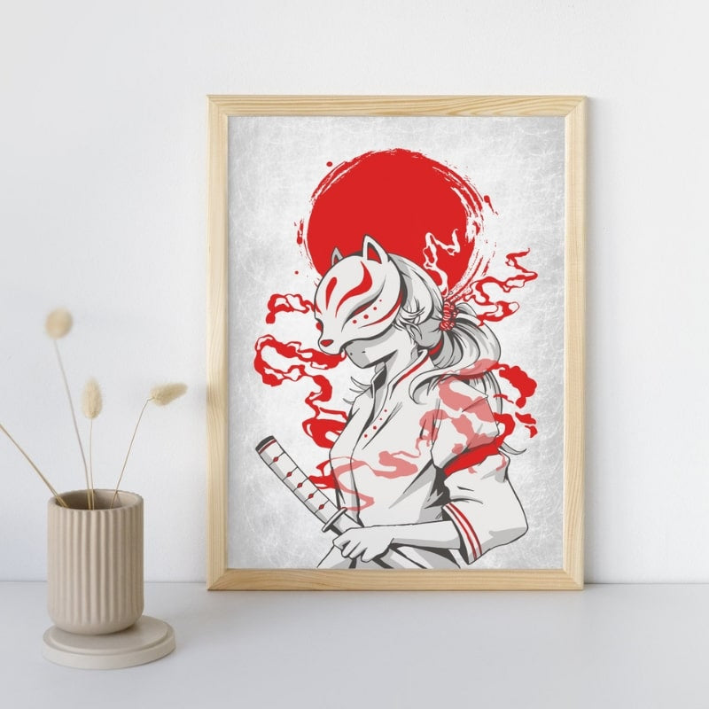 Samurai Kitsune Japansk Poster A3