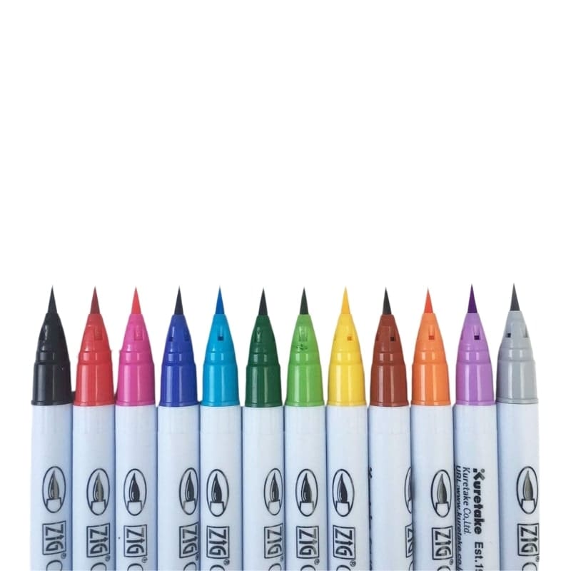 Set med 12 ZIG Extra Fine Brush pennor