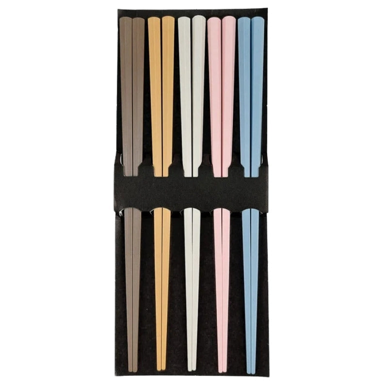 Set med 5 par pastellfärgade ätpinnar