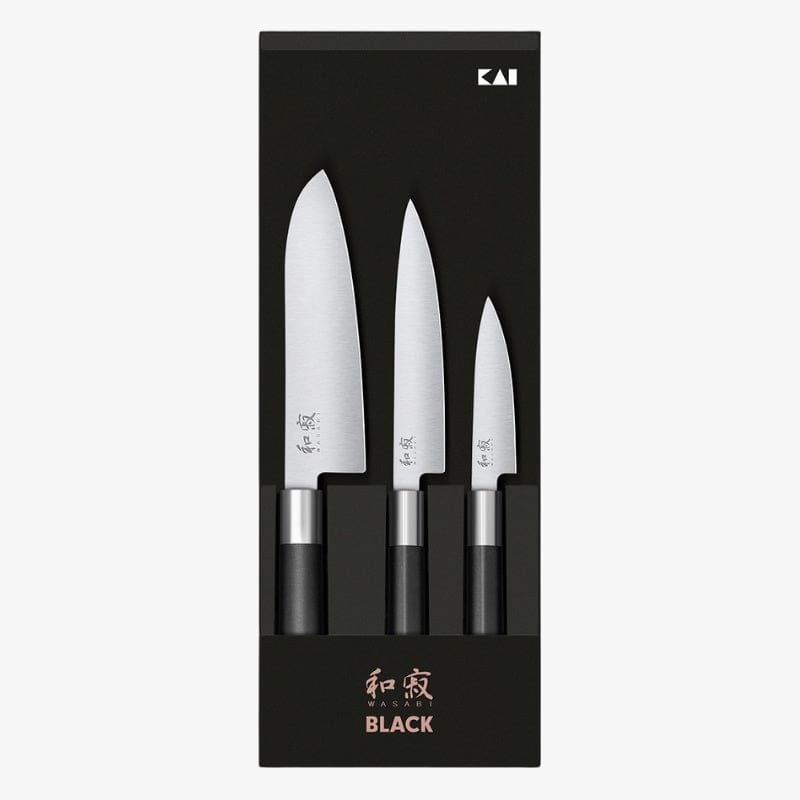 Set om 3 KAI Wasabi Black japanska knivar