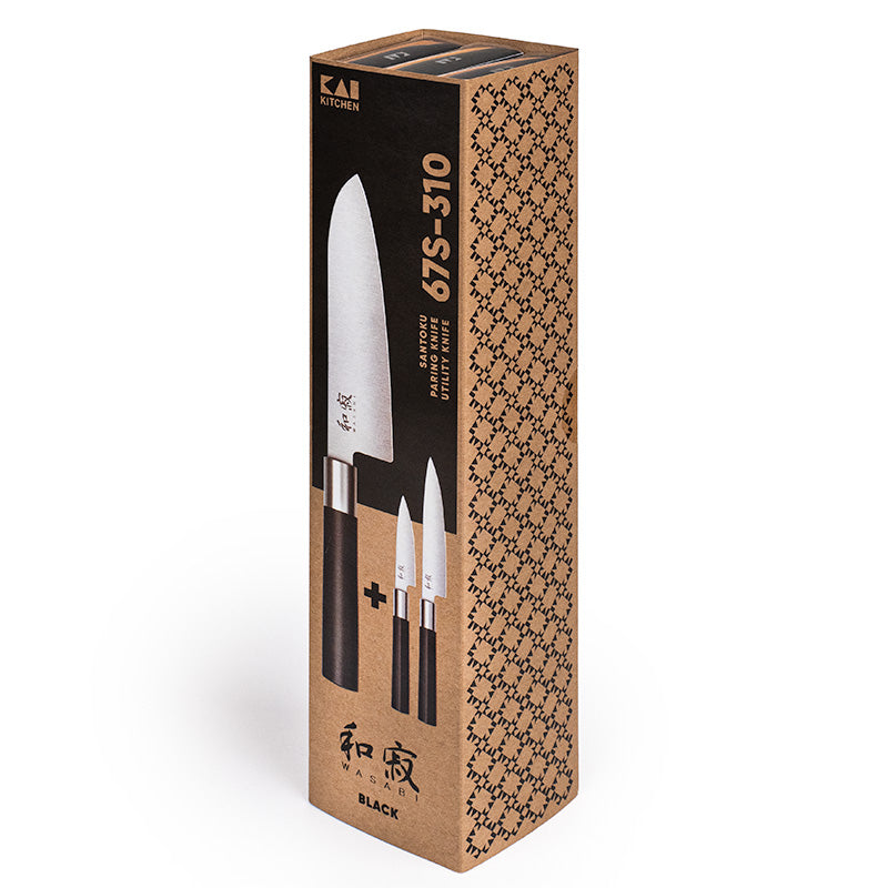 Set om 3 svarta japanska knivar - KAI Wasabi