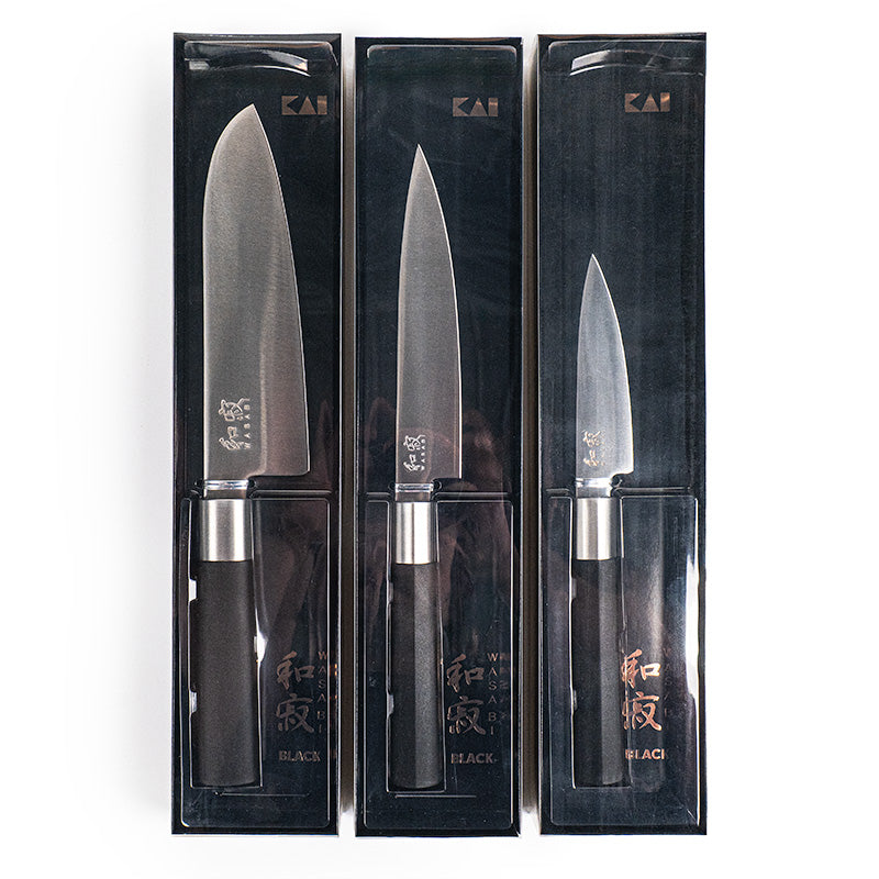 Set om 3 svarta japanska knivar - KAI Wasabi