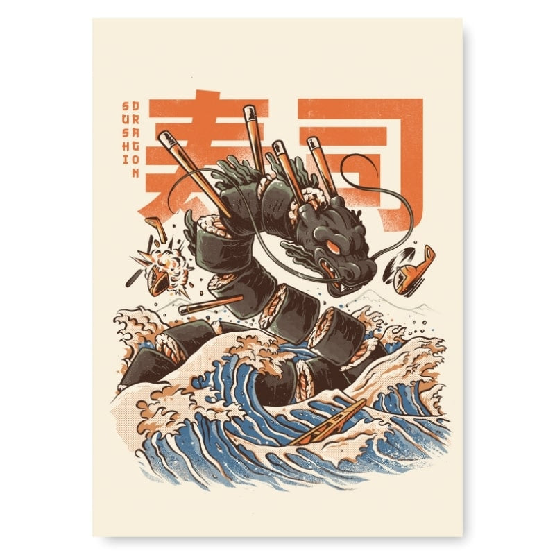 Sushi Dragon Japansk Poster A3