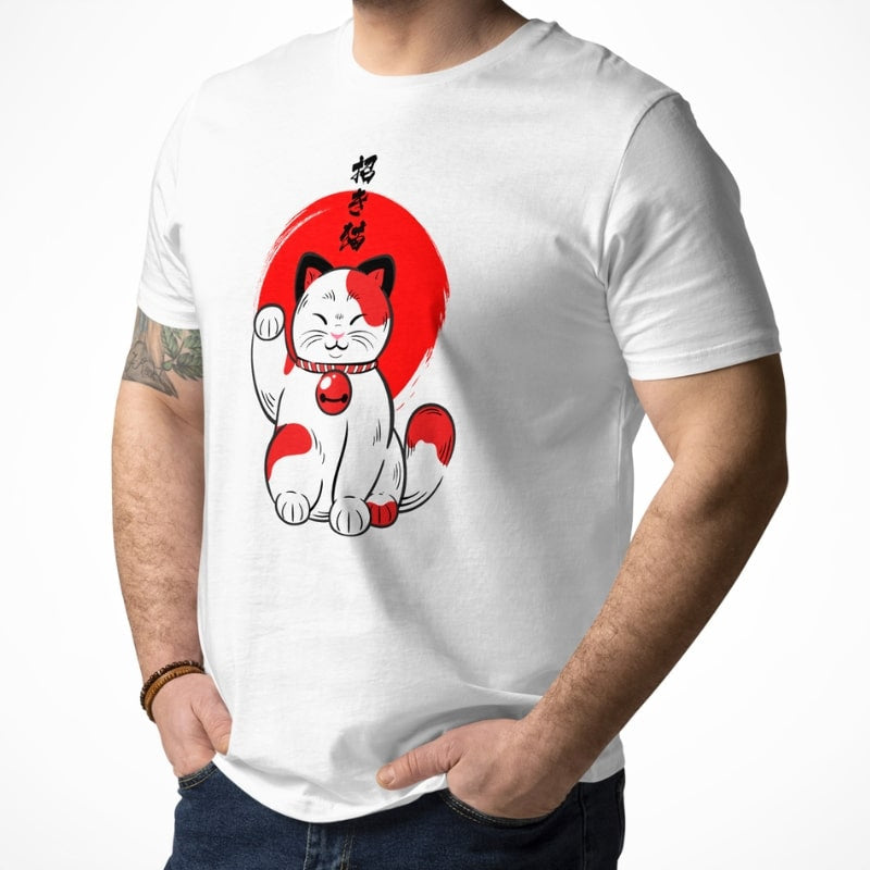 T shirt med lycklig japansk katt