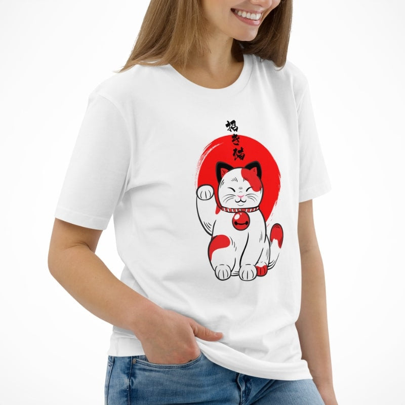 T shirt med lycklig japansk katt