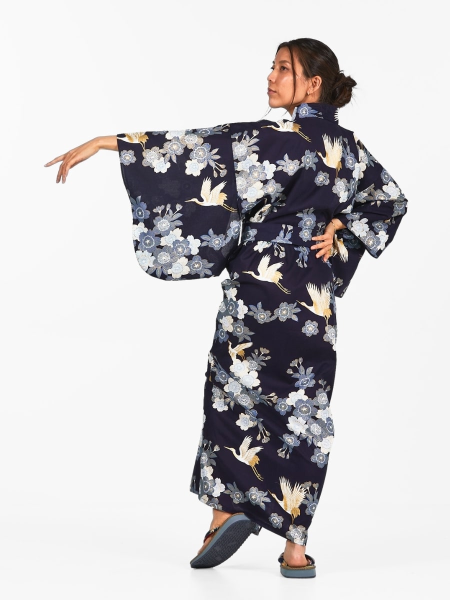 Yukata Kimono Sakura to Tsuru för kvinnor S
