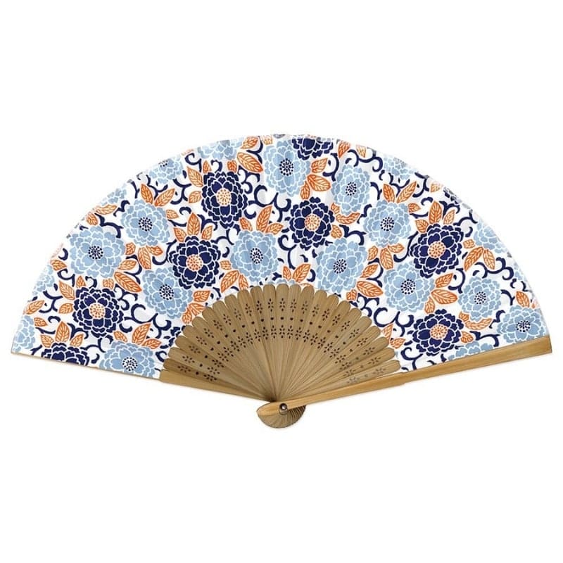 Yuzen Botan Blå japansk solfjäder