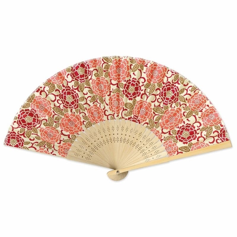 Yuzen Botan Orange Japansk solfjäder
